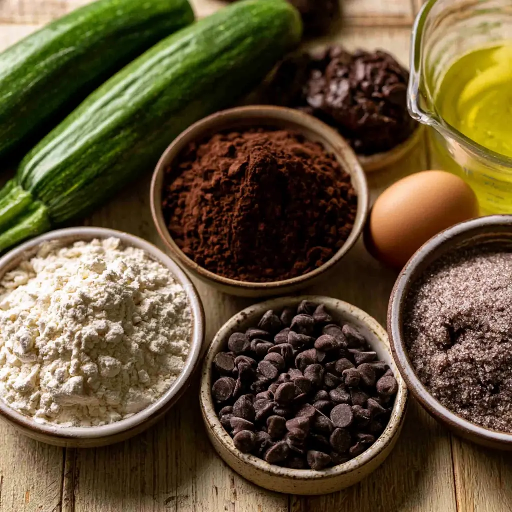 zucchini brownies - main ingredients