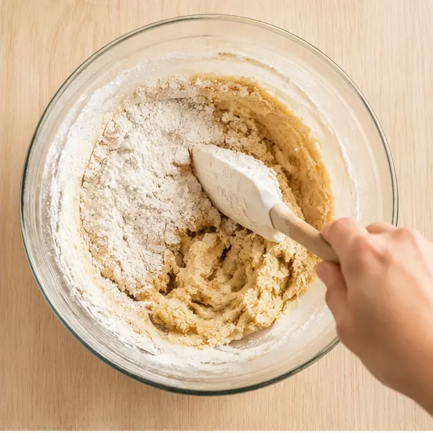 Fold the all-purpose flour, cream of tartar, baking soda, and salt into a thick slightly sticky cookie dough