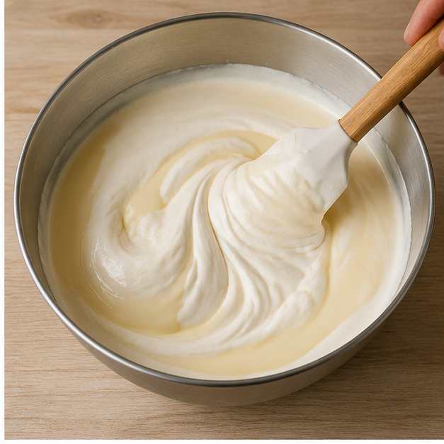 folding the sweetened condensed milk mixture into whipped cream