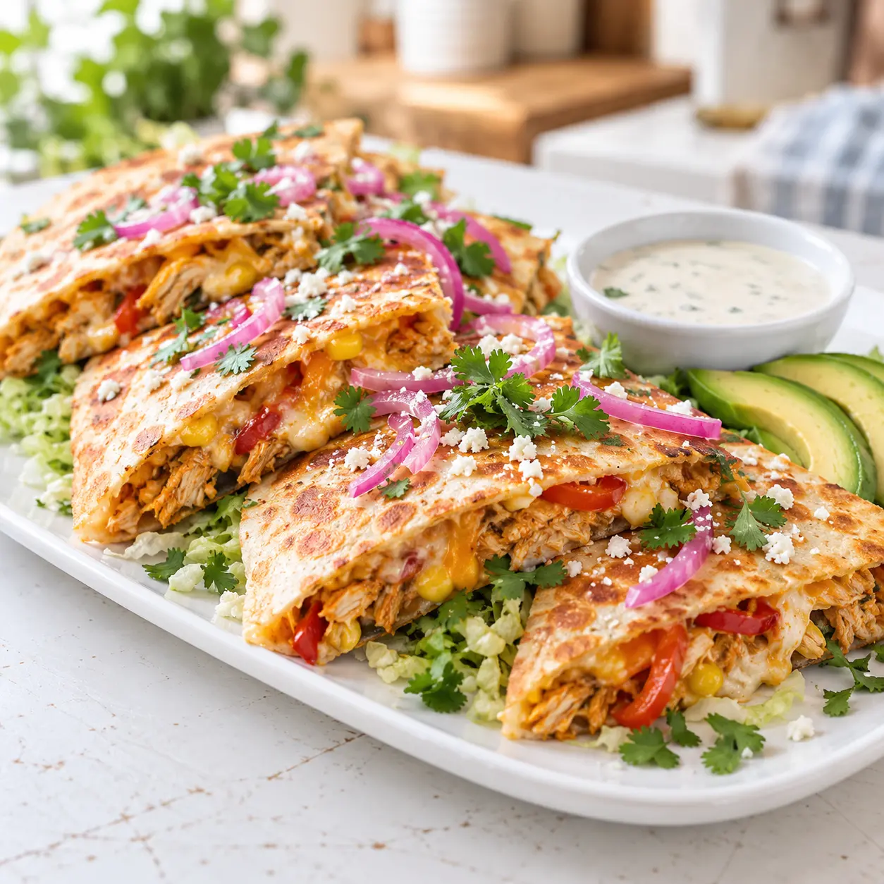 hot honey chicken quesadillas - final presentation