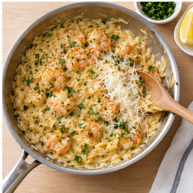 one pan parmesan orzo with shrimp - step 4
